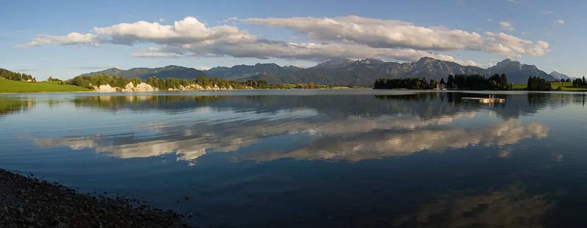 The Forggensee near Füssen with the Alps behind