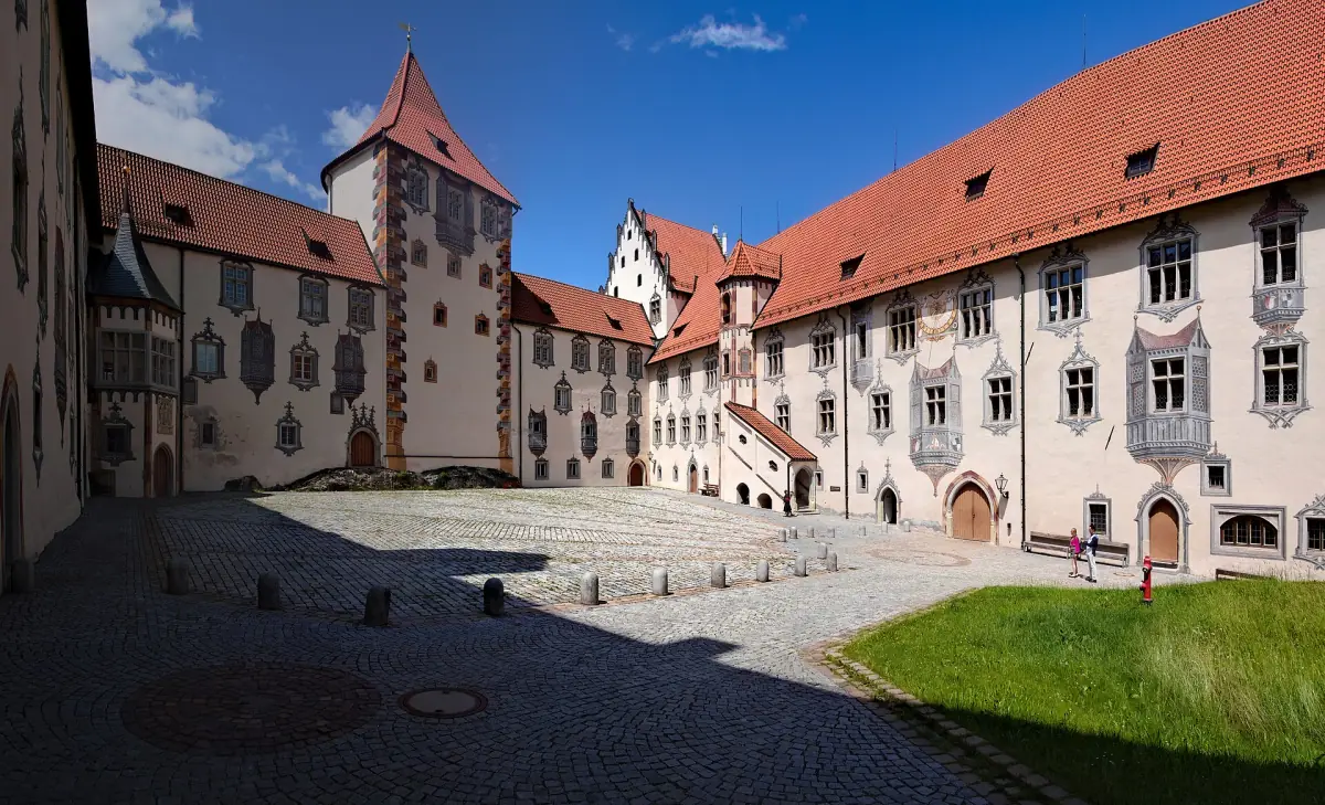 The courtyard of the High Palace in Füssen with painted façades