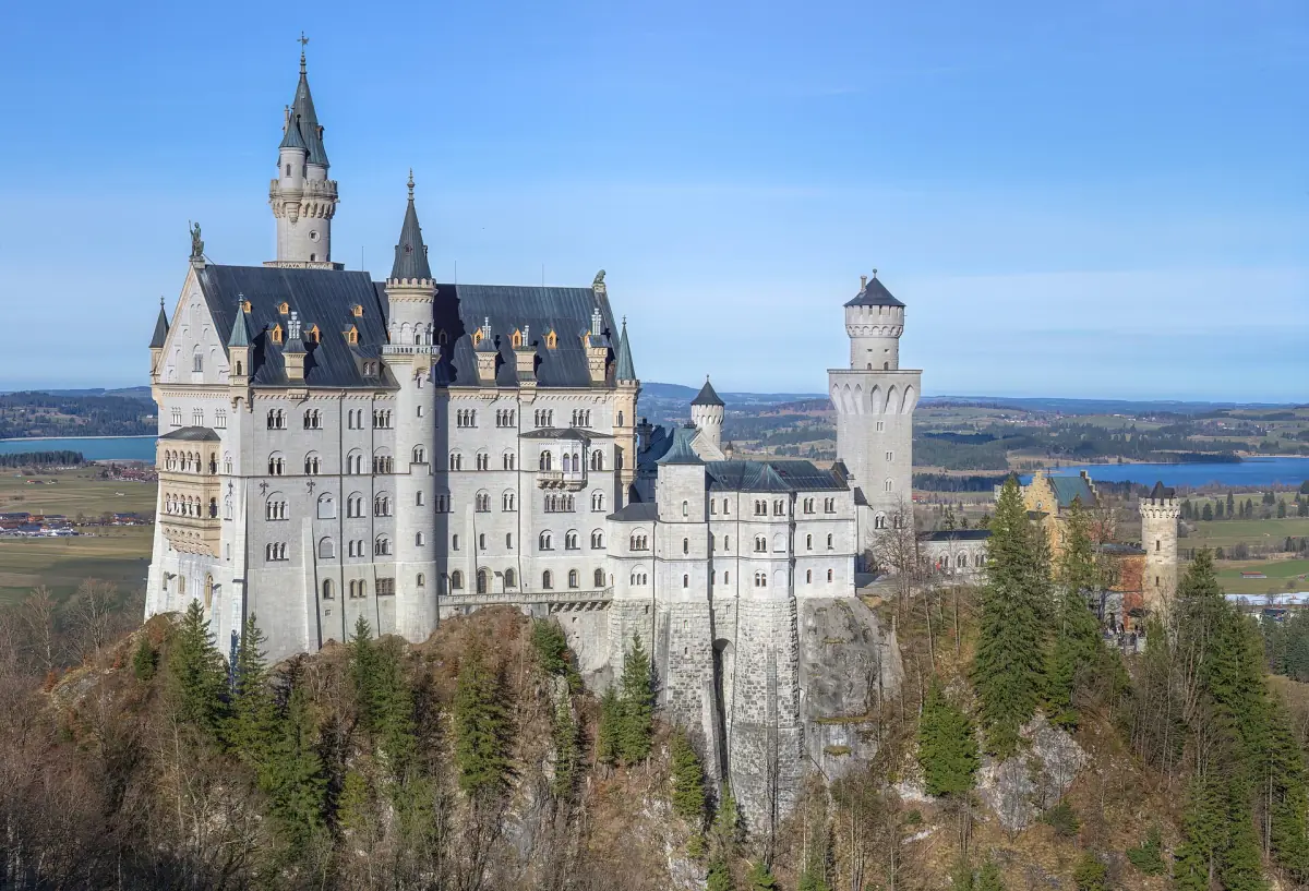 Neuschwanstein Castle on its rock above the Pöllat gorge